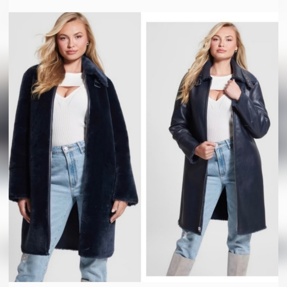 ​💎 GUESS Reversible Faux Fur & Vegan Leather Coat - NWT
